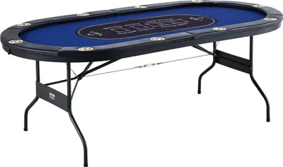 Image de Table de poker pliable pour 10 joueurs, table de blackjack et de poker Texas Hold'em avec rails rembourrés et porte-gobelets en acier inoxydable, table de jeu de cartes pliable et portable, table de casino ovale de 84 pouces