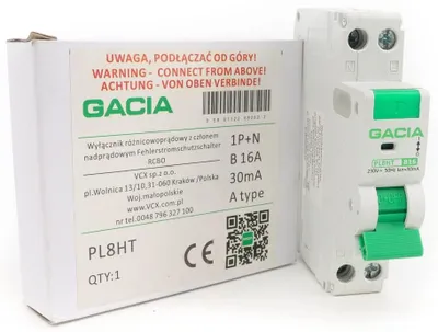 Zdjęcie produktu dla GACIA RCD/LCB Miniaturowy wyłącznik automatyczny/przełącznik 1P 30mA typ A 10A