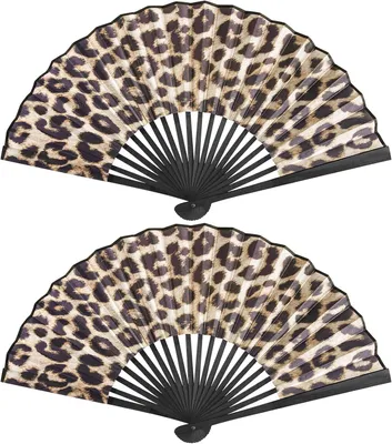 Produktbild von 2 Stück Handfächer Faltbare Fächer Stoff Taschenfächer Leopard
