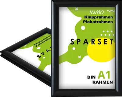 Produktbild von Klapprahmen Schwarz DIN A1 – 4 Stück, Aluminiumrahmen für Poster & Plakate, Wandmontage
