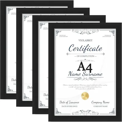 A4 Fotorahmen 4er-Pack Schwarz 21 x 29,7 cm Wandmontage
