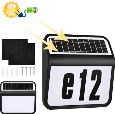 Produktbild von LZQ Solarhausnummer LED Solar Außenwandleuchte Hausnummernleuchte 2 LEDs Solar-Panel mit Dämmerungsschalter und amorphem Silizium Schwarz