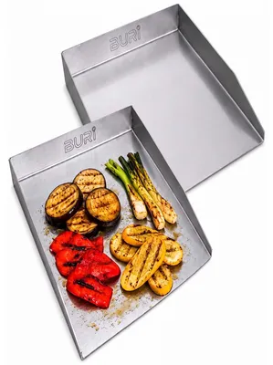 Produktbild von 2er Plancha Grillplatte 30x20 cm Edelstahl 2 mm offene Front für BBQ Grill