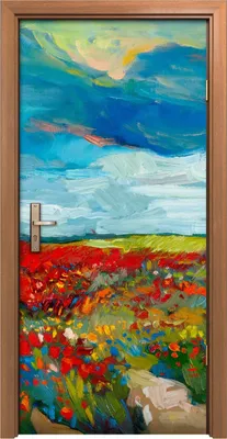 Produktbild von Türposter 90x200 cm Türaufkleber Türtapete Türfolie Klebefolie Wiesenlandschaft Feld Mohn Blumen