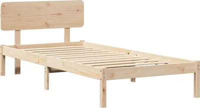 Zdjęcie produktu dla vidaXL Rama łóżka z zagłówkiem naturalna 90 x 190 cm z litego drewna sosnowego