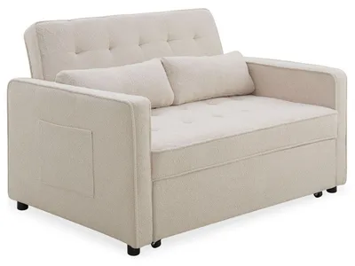 Image de MENZZO Canapé convertible 2 places Komaria Tissu bouclette Crème