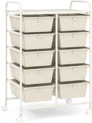 Produktbild von COSTWAY Rollwagen mit 10 stapelbaren Schubladen, Schubladenwagen Rollcontainer mit Metallgestell und Ablagefläche, Badrollwagen Aufbewahrungswagen für Büro, Wohnzimmer, 65,5 x 37 x 87 cm