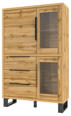 Productafbeelding van Vitrinekast, staande vitrine, 120x45x190 cm, Wotan eikenhout, 3 deuren met lades