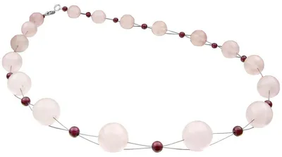 Produktbild von Halskette Kette Collier aus Rosenquarz & Granat & 925 Silber rose weinrot
