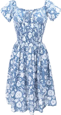 Produktbild von Boho Minikleid, Handbedrucktes Luftiges Sommerkleid, Baumwollkleid - Blau, Damen, Baumwolle, Größe: S