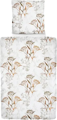 Produktbild von Satin Bettwäsche Baumwolle Blumen Weiß 155x220 80x80cm: 4tlg.