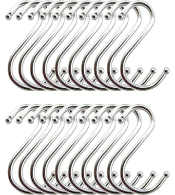 Image de Crochets en acier inoxydable en forme de "S", crochets de suspension pour cuisine, supports pour ustensiles de cuisine (lot de 20)