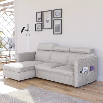 Image de Canapé d'angle Beni avec fonction sommeil Canapé avec fonction relax et appuie-têtes Canapé avec fonction sommeil et coffre de rangement Canapé-lit Coin meublé Coin canapé-lit - Universal Couleur : Poso 100