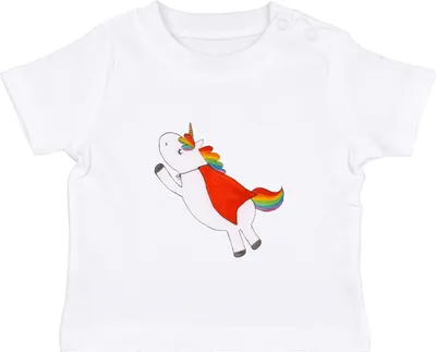 Produktbild von Mr. & Mrs. Panda Babyshirt Einhorn Super 6. - 12. Monat - Weiß - Geschenk, Baumwolle Baby Shirt, Held, Superheld,  T-Shirt, Freundin, Einhörner, Kleinkind, Unicorn
