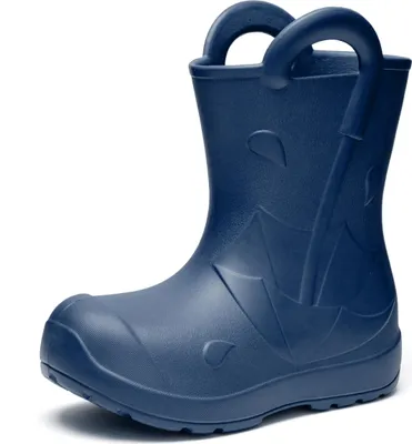 Image de Bottes en caoutchouc Ladeheid x Camminare pour enfants, en EVA ultra-léger, imperméables, antidérapantes et confortables, avec un élégant motif gaufré représentant des vagues, des gouttes et un parapluie – modèle LA-CA-20 (bleu marine, 28/29 EU)