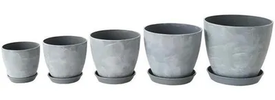 Immagine prodotto di Set di vasi da fiori da 5 pezzi - 19, 16,5, 14,5, 12,5, 10,5 cm con sottovaso - per cucine, balconi, vasi da giardino e piante da appartamento.