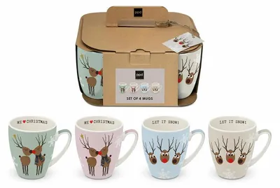 Obrázok produktu pre Sada 4 hrnčekov "Vianoce", značka PPD, materiál: kvalitný porcelán, objem: 350 ml, kód produktu: 360203215