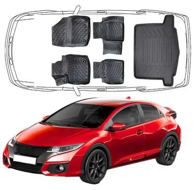 Produktbild von 3D Auto Fußmatten & Kofferraumwanne Set Kompatibel mit Honda Civic 9.Gen 2011 - 2016
