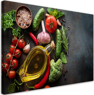 Produktbild von Leinwandbild Gemüse Gewürze Küche Lebensmittel 120x80 Feeby Bunt bild für die wand bereit zum aufhängen