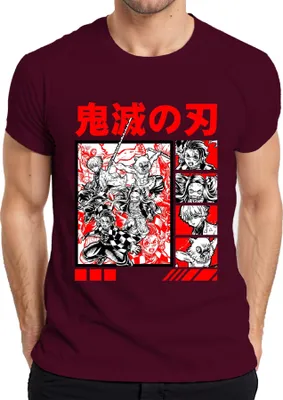 Immagine prodotto di maglietta da uomo rossa Tanjiro Nezuko Inosuke Zenitsu, Borgogna, M