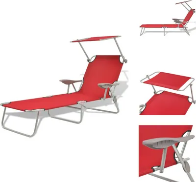 Produktbild von vidaXL Sonnenliege mit Sonnenschutz Stahl Rot -  Sonnenliegen