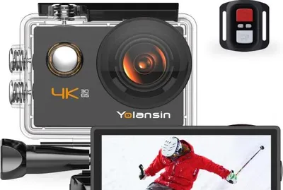 Immagine prodotto di Yolansin Action Cam 4K 20MP WiFi 40M impermeabile fotocamera subacquea EIS fotocamera sportiva con 170 ° grandangolo HD videocamera DV con 2,4 G telecomando telecamera casco 2x1200mAh batterie
