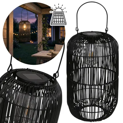 Produktbild von Schwarze Solar-Laterne 39 cm – Hängende LED Gartenlampe, Außenleuchte für Terrasse & Balkon
