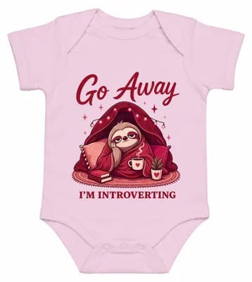 Immagine prodotto di "Vattene, sto diventando introverso." Maglietta con scritta "Introverso", sarcasmo. Body per neonato, rosa, taglia 0/3 mesi