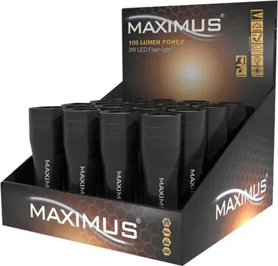 Produktbild von Präsentationsständer mit 16 LED-Taschenlampen 3 W 100 Lm Schwarz - Maximus