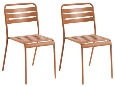 Produktbild von BELIANI Gartenstuhl 2er Set Braun Eisen Stapelbar Lattenoptik ohne Armlehnen Modern Outdoor Balkon Terrasse Garten Stuhlset Metallstuhl