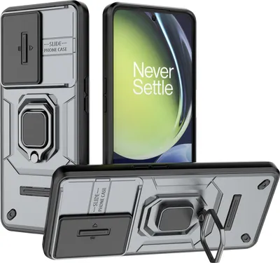 Produktbild von Hülle für OnePlus Nord CE 3 Lite Dual Layer Handyhülle Schiebe Kamera Schutz und Ringhalter Ständer Grau