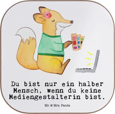 Produktbild von Mr. & Mrs. Panda Untersetzer für Gläser Mediengestalterin Herz - Weiß - Geschenk, Mediengestalter, bieruntersetzer, Glas, Designer, gläseruntersetzer, Spruch, Coaster