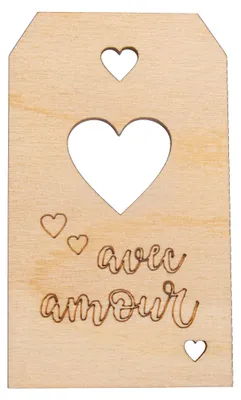 Holz-Anhänger avec amour, natur, 4,8 x 8,2 cm