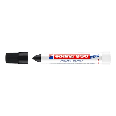 A black Edding 950 industry painter marker with its cap removed, shown on a white background.