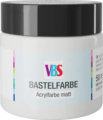 Produktbild von Bastelfarbe Weiß 50 ml, wasserbasiert, lösungsmittelfrei, geruchsneutral, matt, wasserfest, lichtecht