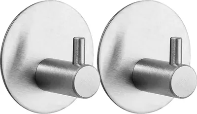 Produktbild von Klebehaken Extra Stark 2 Stück, Haken Ohne Bohren Mit 3M Klebepads Haken Selbstklebend Edelstahl SUS 304 Runde Haken Wasserdicht Klebehaken Badezimmer Multifunktional Für Bad Toilette Küche (Silber)