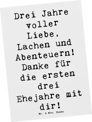 Produktbild von Mr. & Mrs. Panda Postkarte Spruch 3. Hochzeitstag Lederhochzeit - Weiß - Geschenk, Postkarten, Ansichtskarten, Lachen und Abenteuern, Grußkarte, Geschenke, Meilenstein