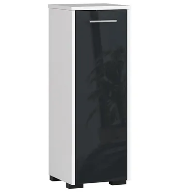 Zdjęcie produktu dla Szafka łazienkowa wolnostojąca: jedne drzwiczki, dwie półki, kolor: biały | grafit połysk, wymiary mebla: szer: 30 cm, wys: 82 cm, gł: 30 cm