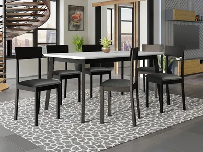 Obrázok produktu pre Rozkladací stôl 160 cm so 6 stoličkami ADELBITE 7 - biely / čierny / oceľový šedý