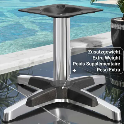 Produktbild von BARCELONA | Bistro Lounge Tischgestell | Höhe: 40 cm | Fuß: Ø 66 cm | Silber Alu | Zusatzgewicht | Tischgestell Aluminium, Gastro Tischgestell