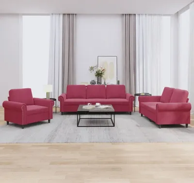Produktbild von 3-tlg. Sofagarnitur mit Kissen Weinrot Samt 3202174