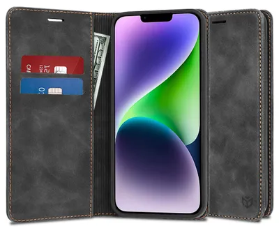 Produktbild von Techsuit Confy Book Wallet Klapphülle für Apple iPhone 14 Plus - Schwarz