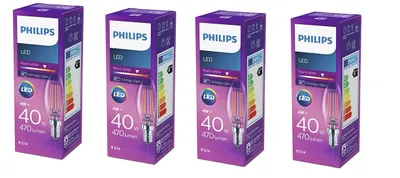 Produktbild von 4 Stück, Philips Kerze, 4 W, 40 W, E14, 470 lm, 15000 h, Warmweiß