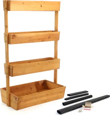 Produktbild von Toboli drevený vyvýšený záhon, 85 x 45 x 140 cm, so 4 úrovňami, kvetinový box na balkón a do záhrady, nastaviteľné stupne na rastliny, kvetinové schodíky