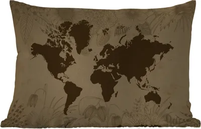Produktbild von MuchoWow® Outdoor Kissen - Weltkarte - Vintage - Schwarz - 50x30 cm - Wetterfest - Lounge Kissen - Sofa kissen - Wohnzimmer Dekoration