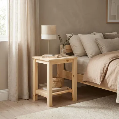 Produktbild von Homestyle4u 1826, Beistelltisch Holz Natur Braun Couchtisch Wohnzimmer Nachttisch Nachtschrank Schlafzimmer