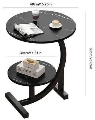 Zdjęcie produktu dla Okrągły stolik kawowy - stolik pomocniczy - dwie półki - metal - wysokość 60 cm - zakrzywione nogi - kolor czarny
