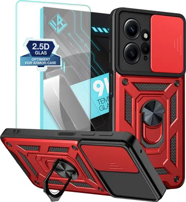 Produktbild von Armor Handyhülle für Xiaomi Redmi Note 12 mit 9H Displayglas Displayschutz Kameraschutz Handy Panzer Case Cover Schutzhülle Outdoor Farbe: Rot