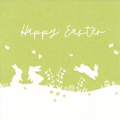 Produktbild von Servietten Papier 33x33cm 3-lagig mit Osterhasen Motiv 20 Stück Grün