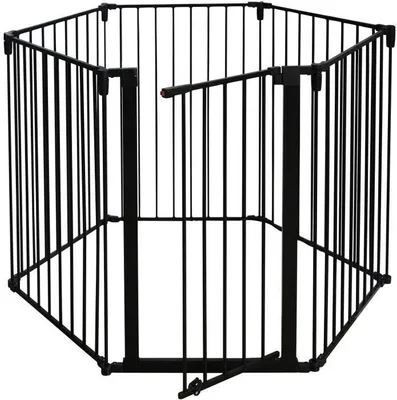 Immagine prodotto di Griglia di protezione per caminetto, 6 pezzi, 360 cm, nera, griglia per focolare, griglia di protezione per caminetto e stufa, porta inclusa